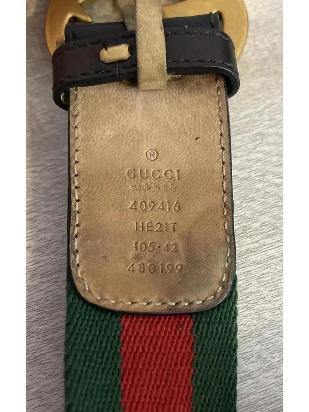 Gucci Green & Red Striped #409416 HE21T 105•42 #480199 Double G Web Belt! MZZ8
